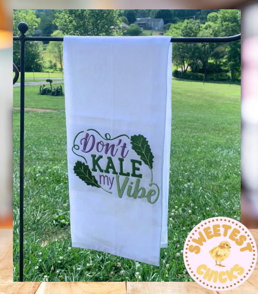 Embroidered Tea Towel Don't Kale My Vibe Kitchen Humor, First Time Home Buyer Gift, Hostess Gift, College Graduate First Apartment, Holiday