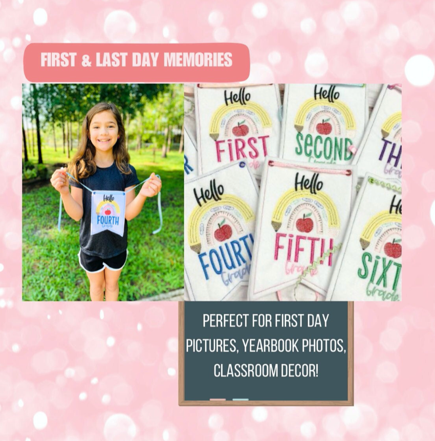 First Day of School Embroidered Back to School Grade Sign- Pre-School-6th Grade Available, Boy Girl Pictures, Classroom, First Day Sign.Picture Perfect Pre Kindergarten, Kindergarten, 1st Grade, 2nd Grade, 3rd Grade, 4th Grade, 5th Grade, 6th Grade