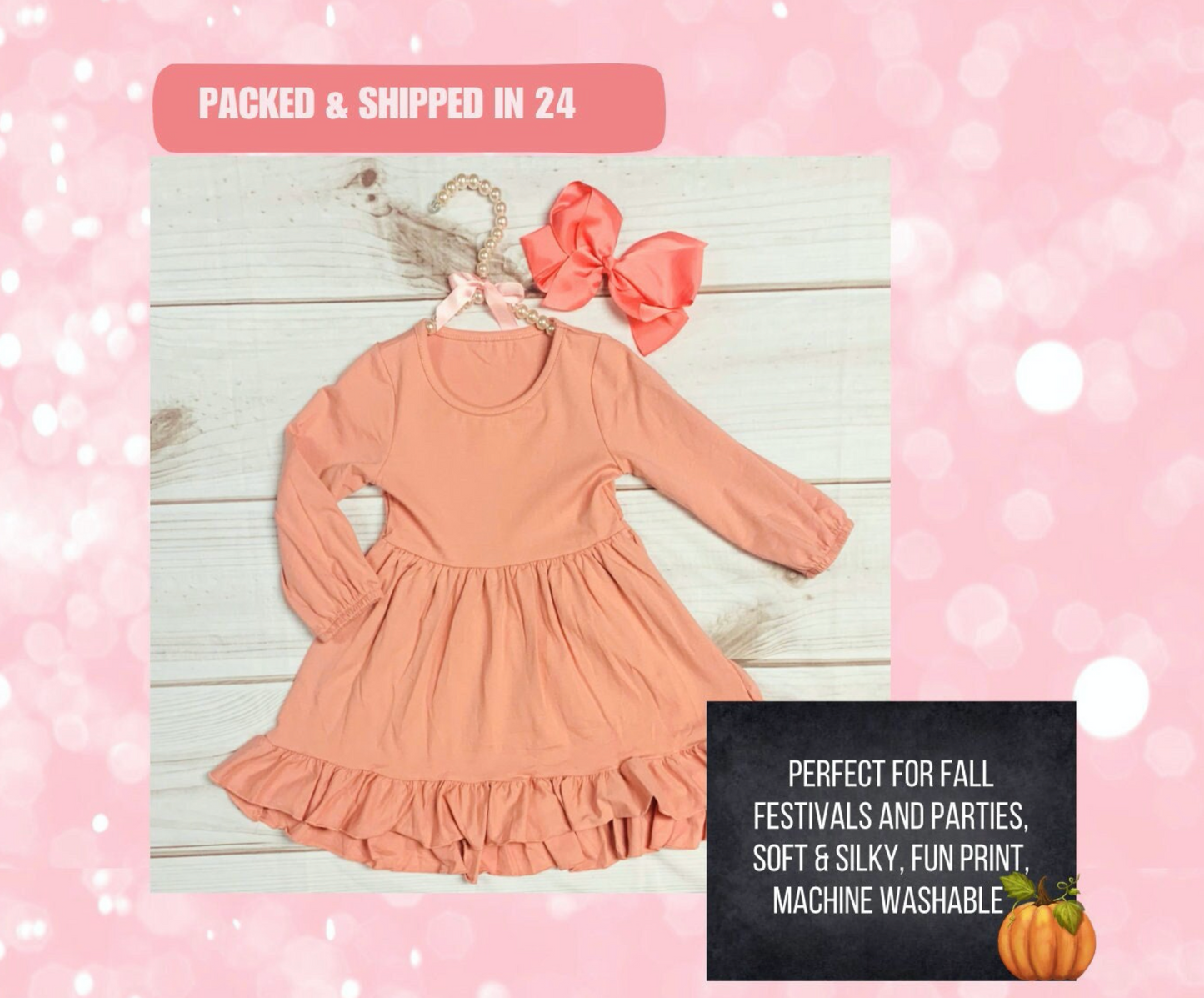 Salmon Pink 3/4 Sleeve Ruffle Fall Time Twirl Dress, Girls Toddler Solid Autumn Time, Fall Pictures, Sweater Weather, Cold