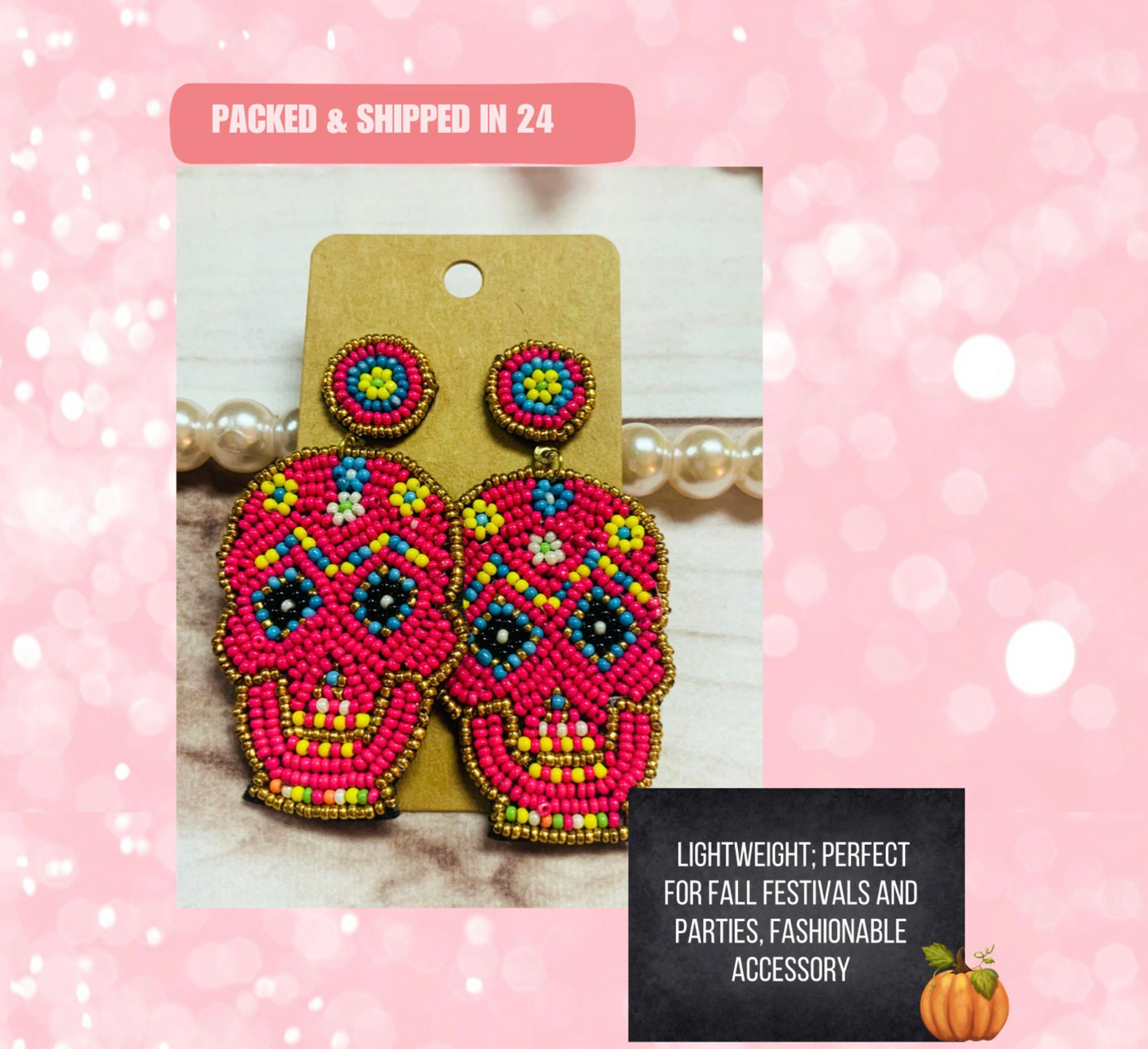 Day of the Dead Sugar Skull Beaded Earrings (Different Colors Available), Dia de los Muertos, Halloween, Spooky, Remember