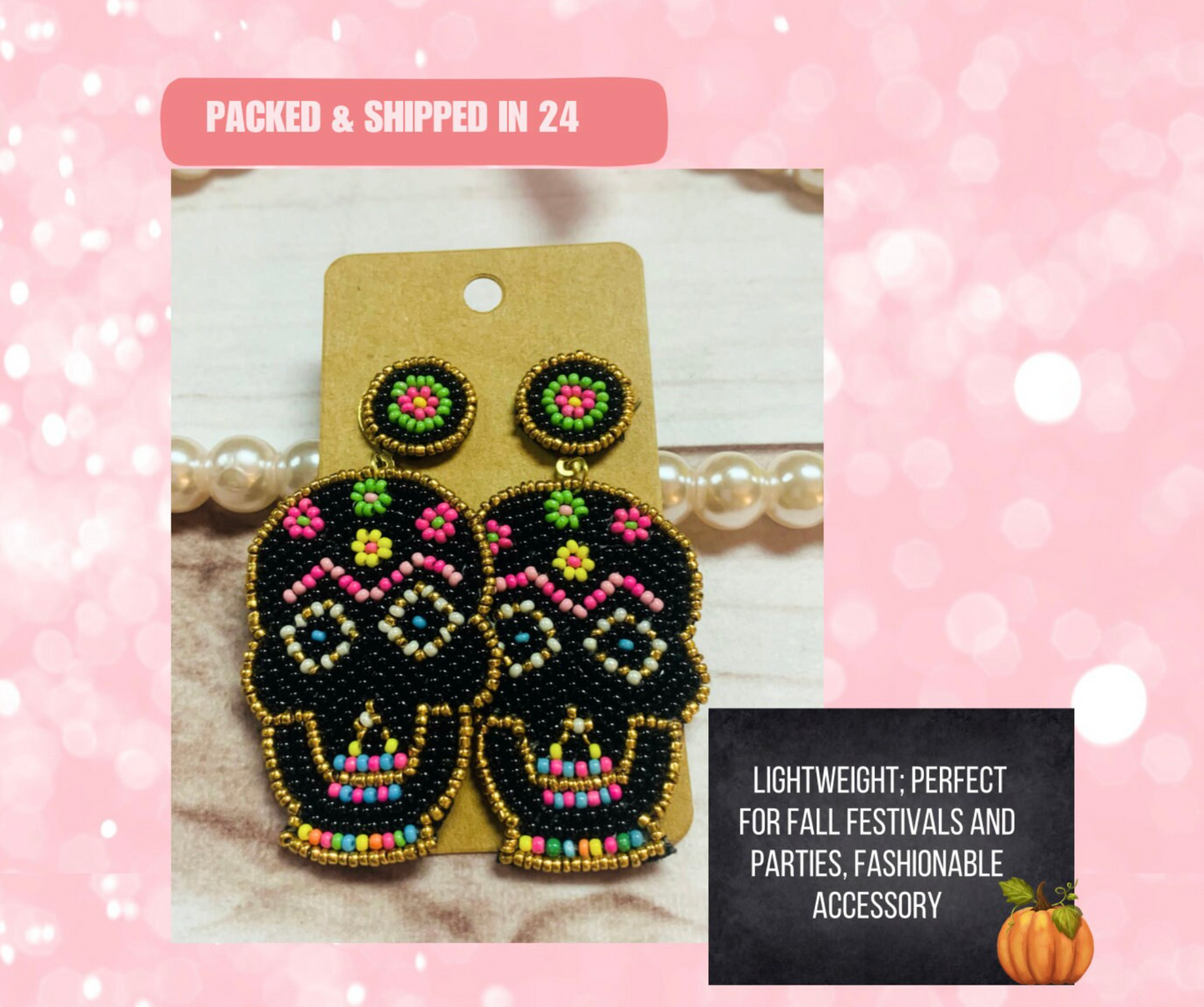 Day of the Dead Sugar Skull Beaded Earrings (Different Colors Available), Dia de los Muertos, Halloween, Spooky, Remember