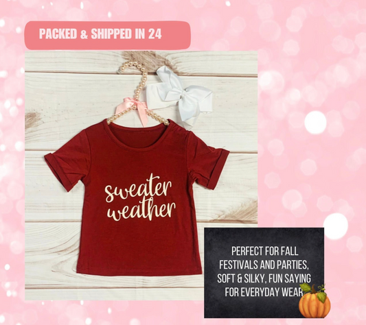 Sweater Weather T Shirt for Kids, Toddlers, Cuffed Sleeves, Fall Time, Autumn, Happy Fall, Kids Fall Y'all, Pumpkins