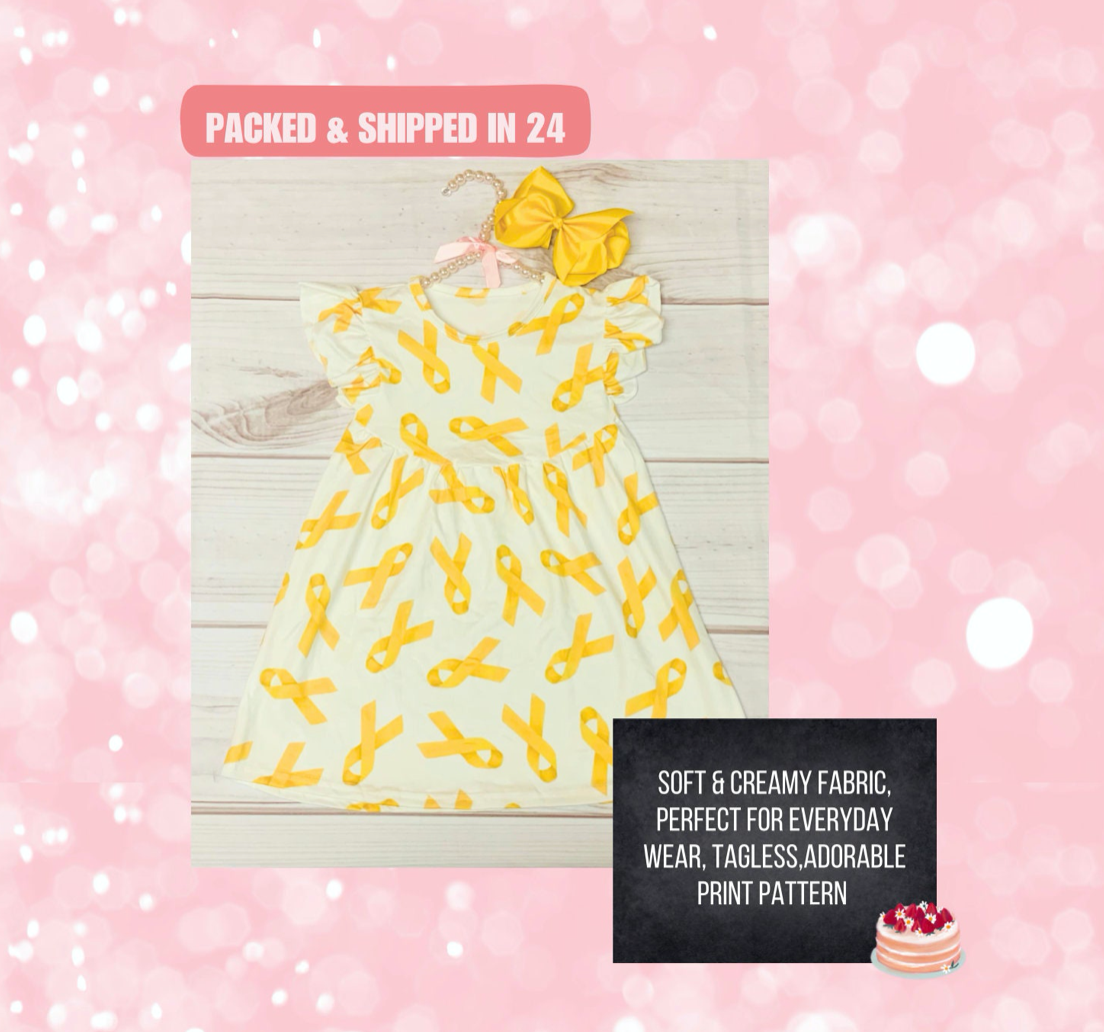 Milk Silk Fight Pediatric Cancer Dress, Girls Toddler Cancer Support, Yellow Ribbon Dress, Pediatric Cancer Dress, Cancer Free