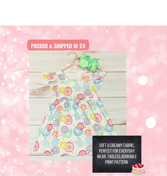 Milk Silk Pastel Donuts Flutter Sleeve Dress, Girls Toddler Donut's w/ Dad, Father's Day, Bakery Cupcakes, Icing, Sprinkles