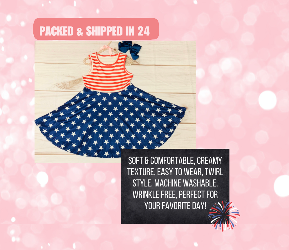 Milk Silk Stars & Striped Sleeveless Twirl Dress, Girls Toddler 4th of July, Celebrate Independence, America Twirl Dress