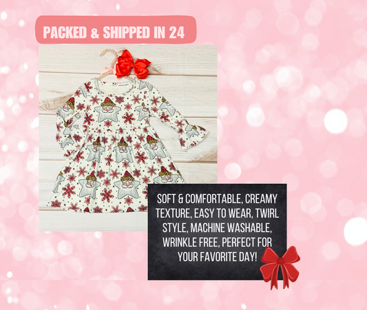 Milk Silk Holiday Santa Noel Twirl Dress, Girls Toddler Christmas Cookie Snowflakes Star Dress