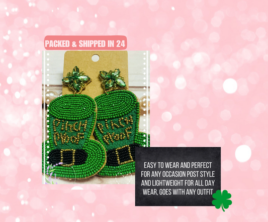 Pinch Proof St. Patrick's Day Beaded Earrings, Leprechaun Hat, Kiss Me I'm Irish, St. Paddy's Day, March 17th, Good Luck