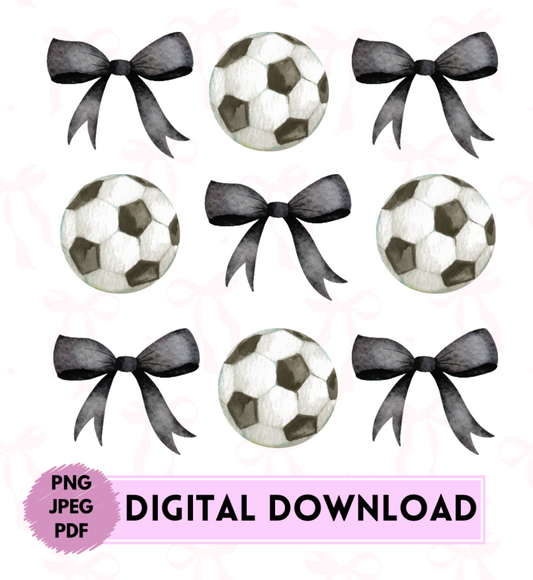 Coquette Bows &amp; Soccer Digital Download Pdf Png Jpeg, Soccer Sport with Black Bows Coquette Design, Soccer Girl Wall Art, Soccer Little Sis